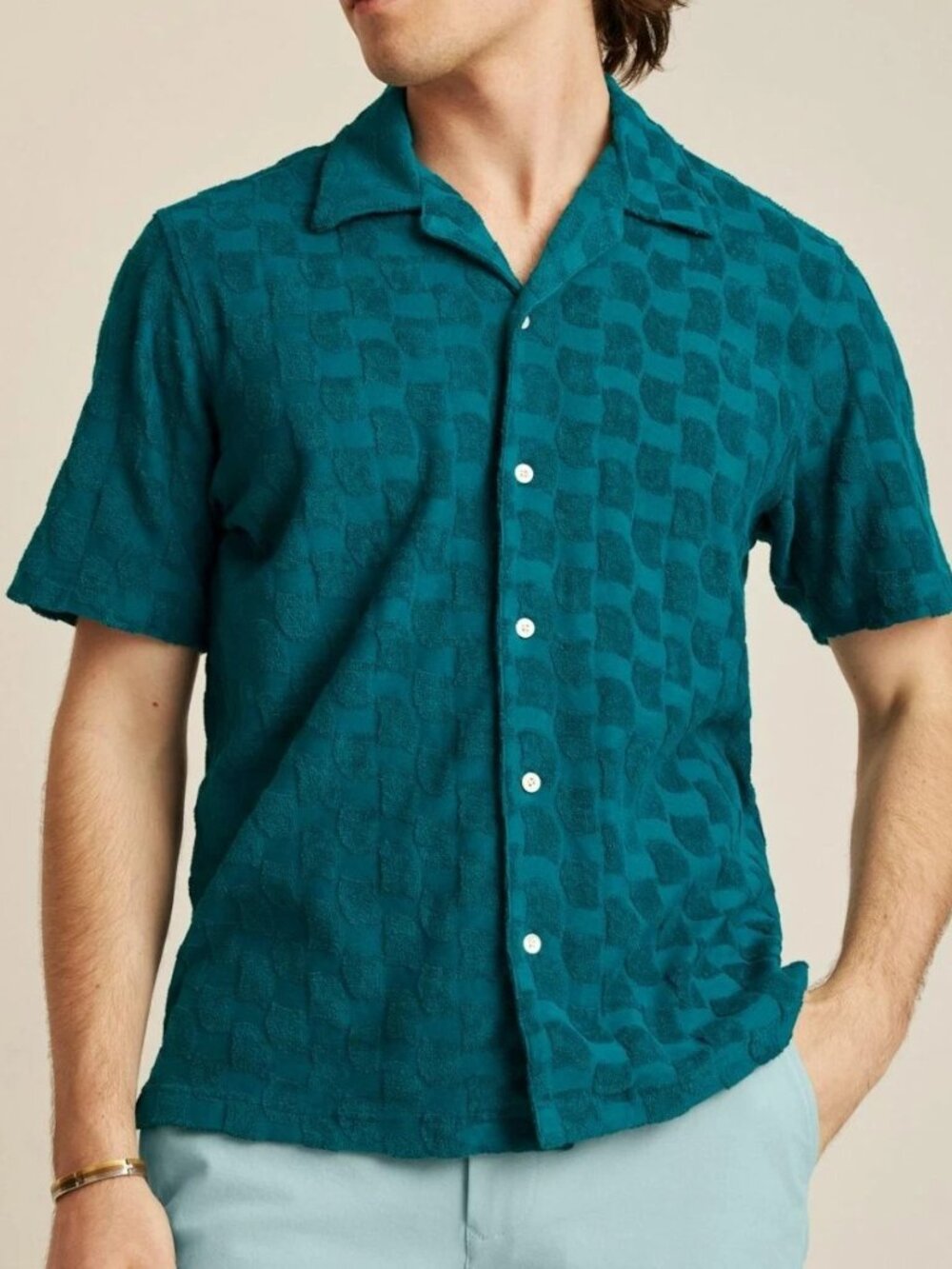 Bonobos Riviera Cabana Terry Shirt Buttondown Collared Short Sleeves M 290591